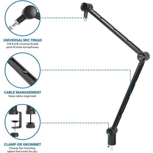 Adjustable Microphone Boom Arm [3/8’’ to 5/8’’ Screw Adapter] Suspension Scissor - Picture 4 of 6